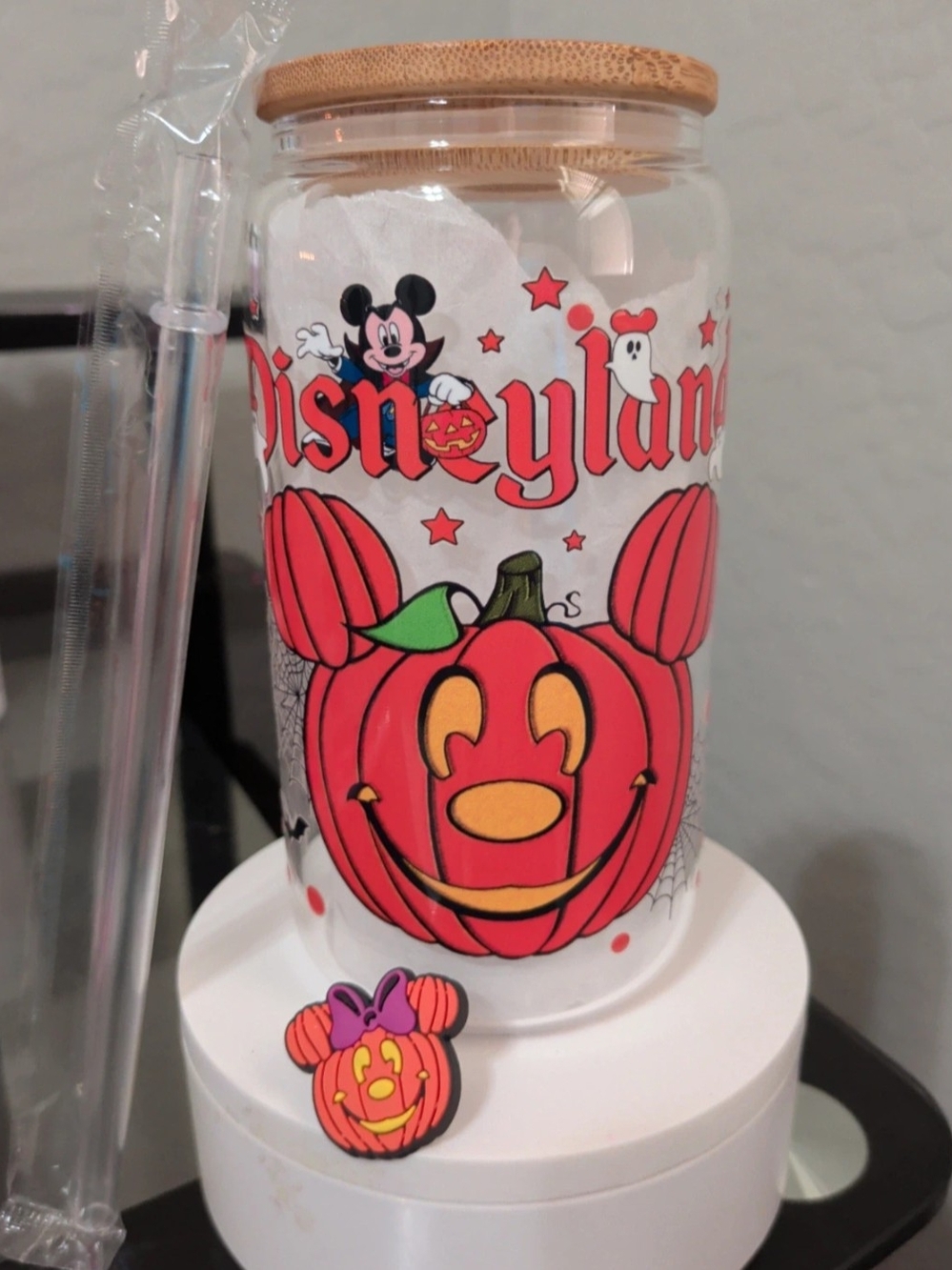 Disney Clear Halloween Pumpkin Tumbler with Bamboo Lid - Red, Orange, Green